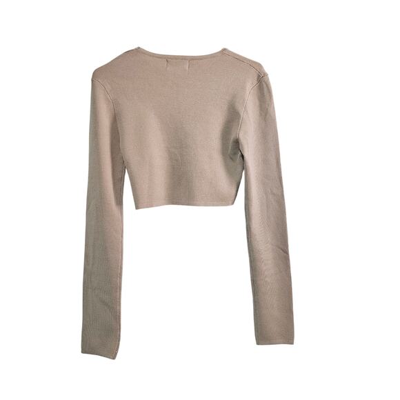 Cider Crop Sweater Women's Size XL Tan Ribbed Knit Stretch Streetwear Minimalist - Picture 2 of 5